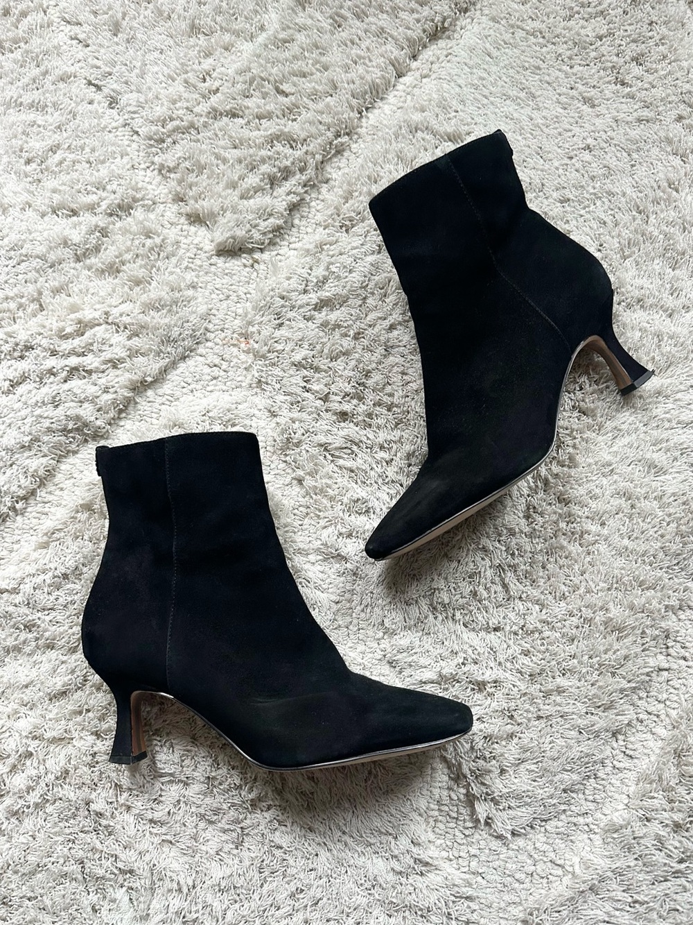 Sam Edelman Black Suede square Toe Kitten Heel Ankle Boots 8 38